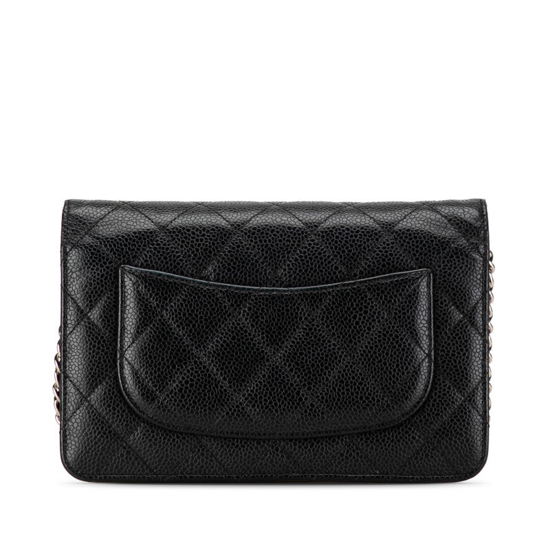 Chanel Mattrase Chain Wallet Long Wallet Black Caviar S  CHANEL