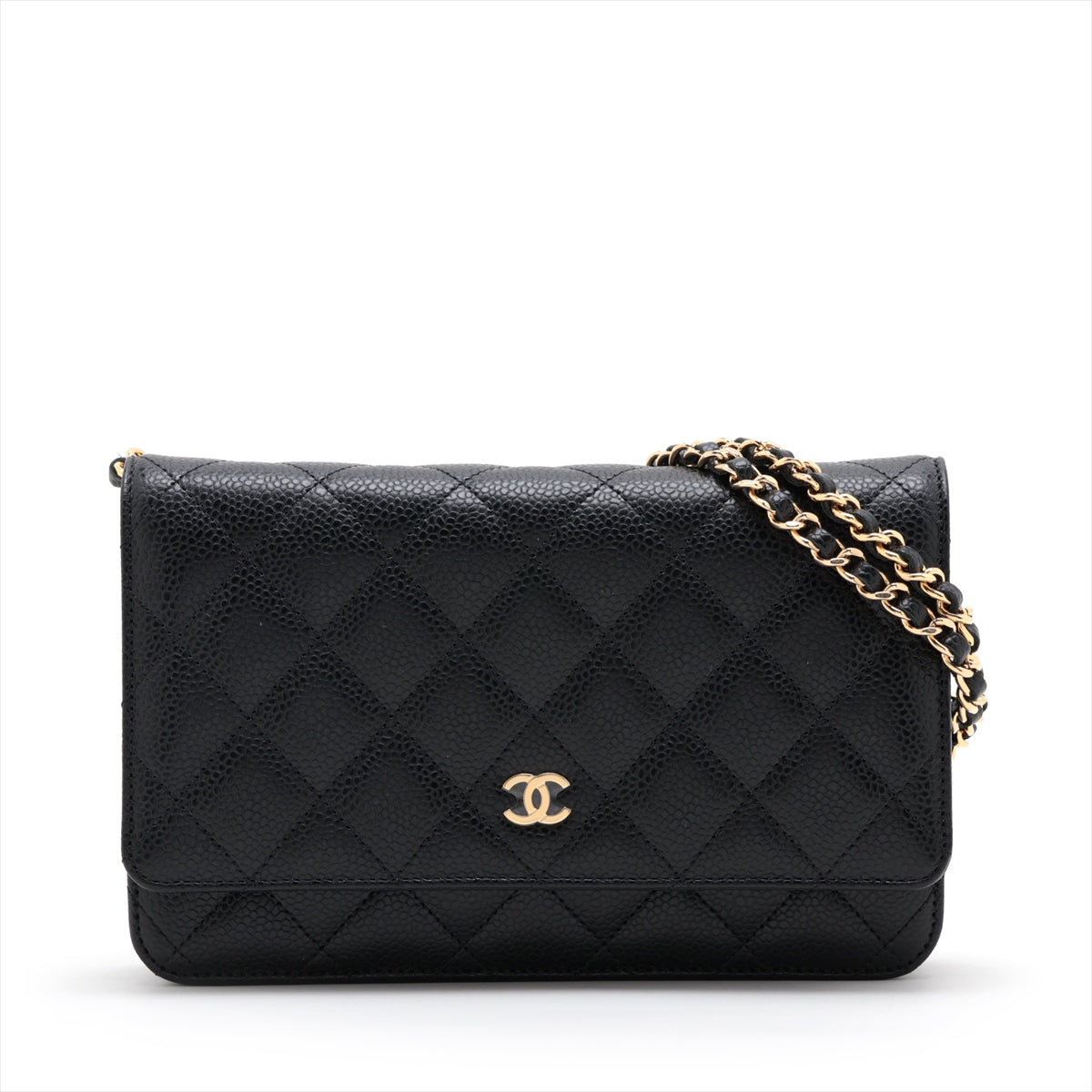 Chanel Matrasse Caviar S Chain Wallet Black G Gold  IC Chip A33814