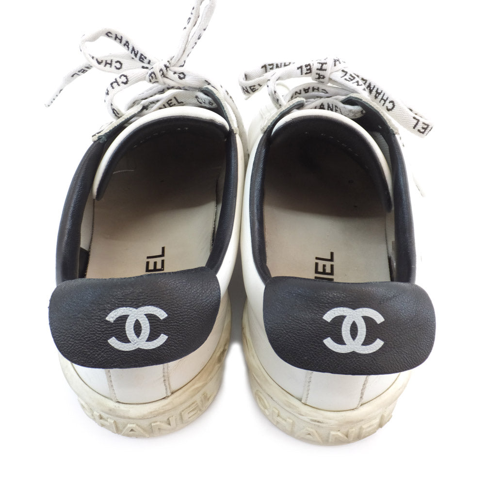 Chanel Trainers Size 37 23.5cm White Black Leather Coco Lock Cut  Shoes