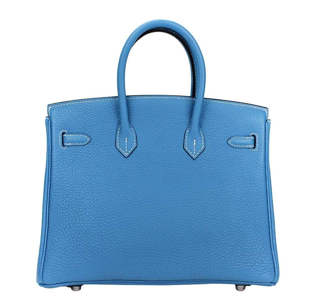 Hermes Birkin 25 Blue Jean Bag PHW