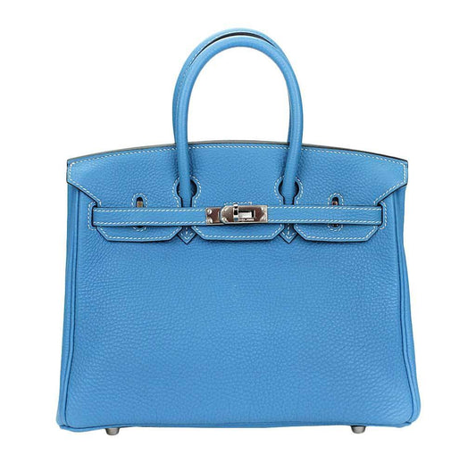 Hermes Birkin 25 Blue Jean Bag PHW