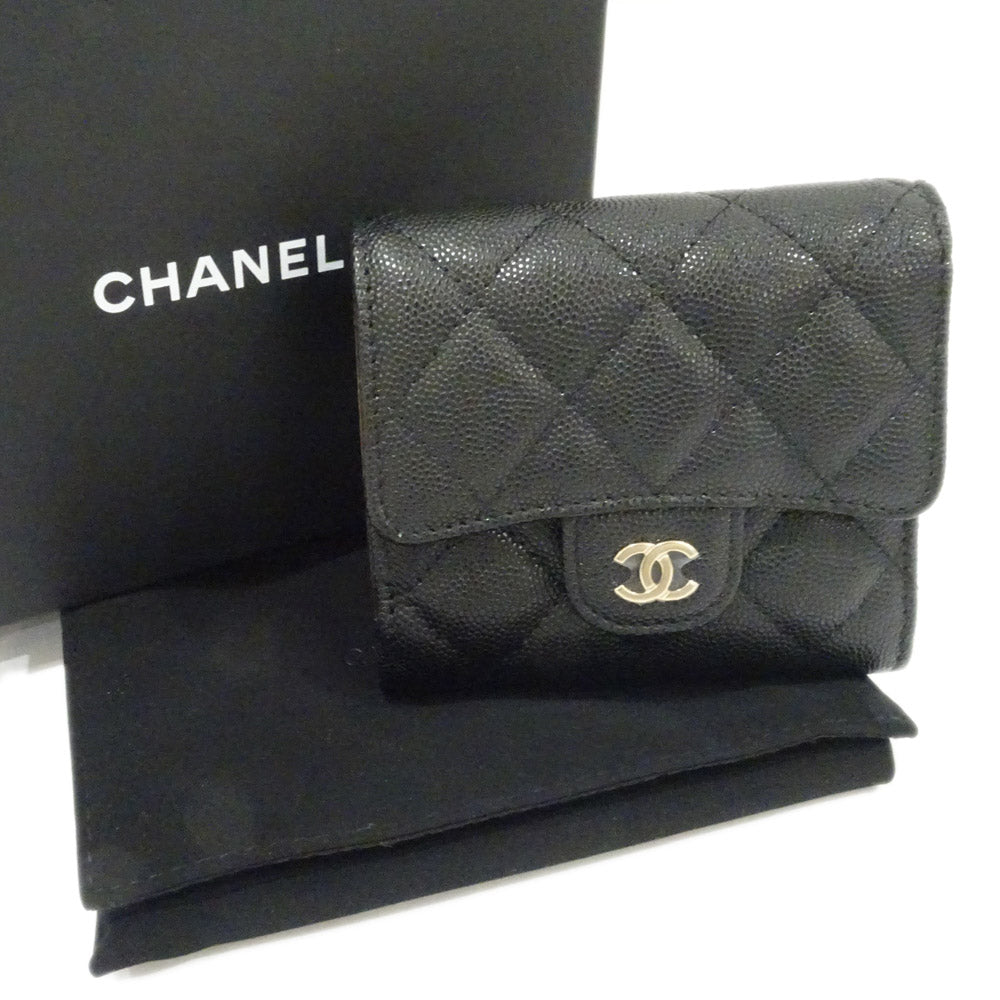 CHANEL Small Flap Wallet Three Fold Wallet Green  S Caviar Skin Black Gold  AP0712 Matrasse Wallet Small s