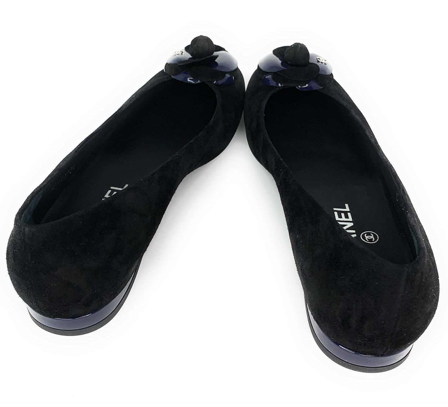 Chanel 16A CC Black Suede Camellia Ballerina Flats