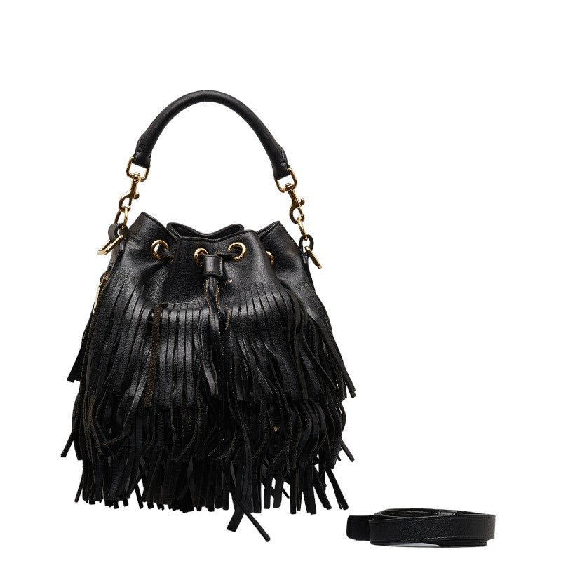 Saint Laurent Emmanuel Fringe Handbag 2WAY VLR381762 Black Gold Leather