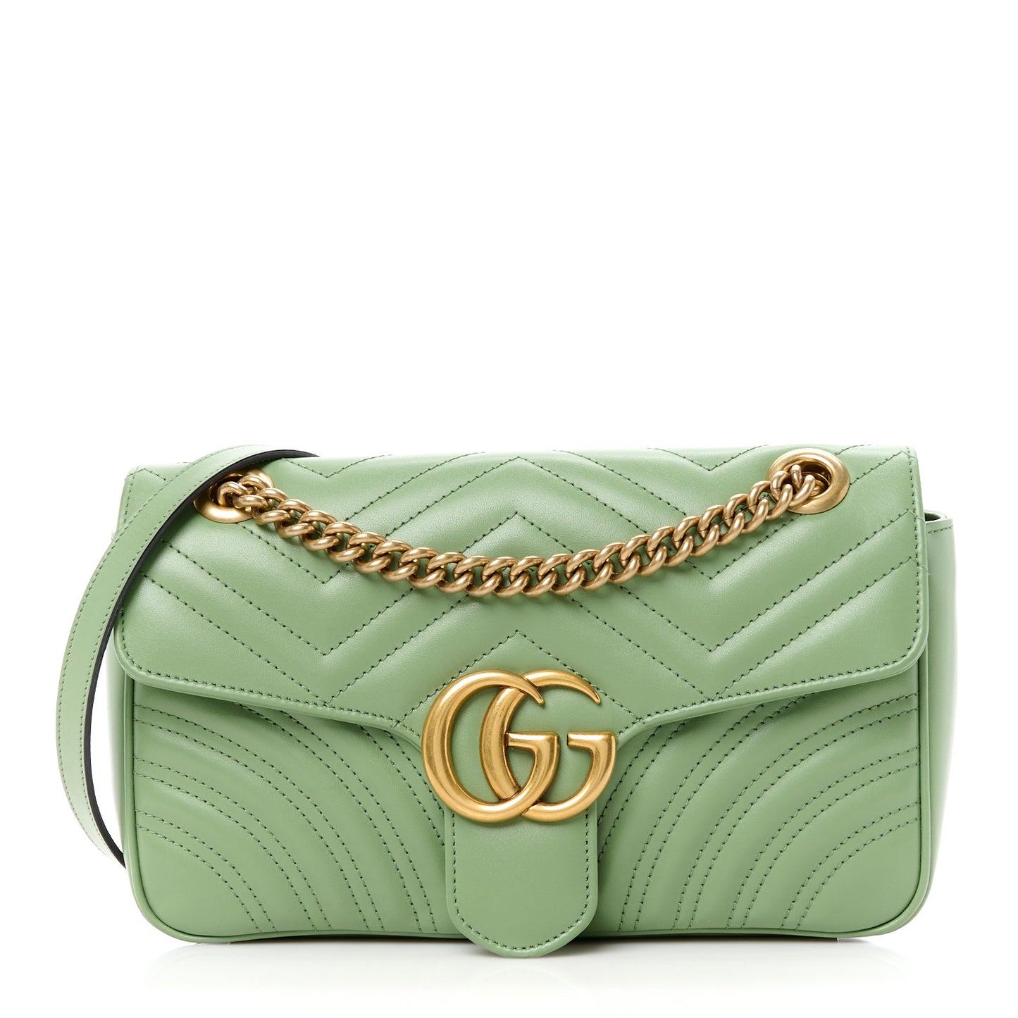 Gucci  Calfskin Matelasse Small GG Marmont Shoulder Bag Salamander Green