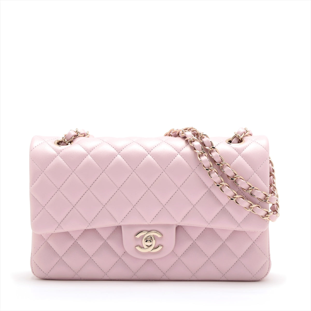 Chanel Matrasse 25  Double Flap Double Chain Bag Metallic Pink G  31st A01112