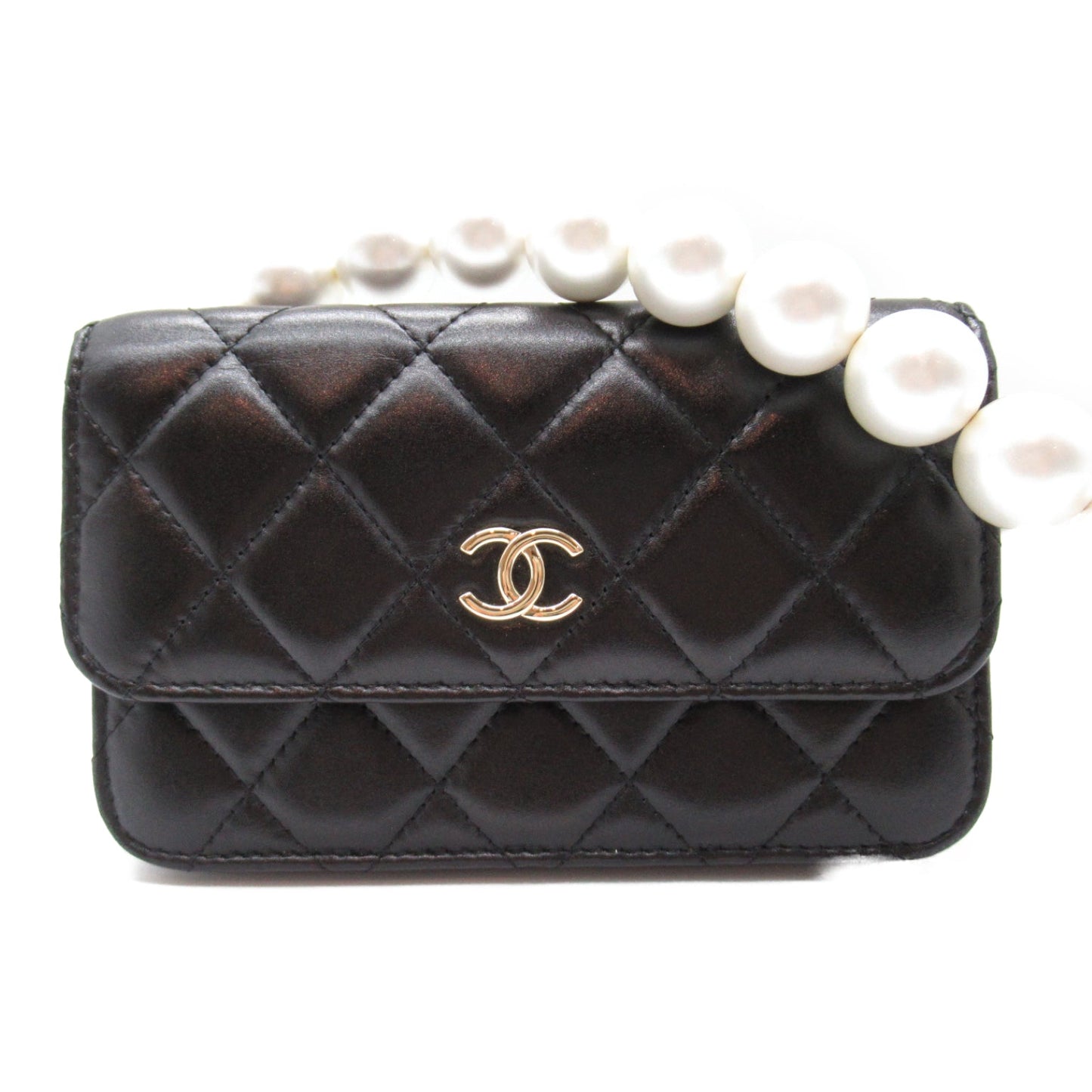 CHANEL  Pearl Wallet Shoulder Bag  S  Black Rams