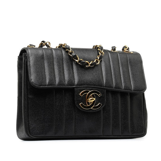 Chanel Coco Mademoiselle Double Chain Shoulder Bag Black Caviar S  Chanel