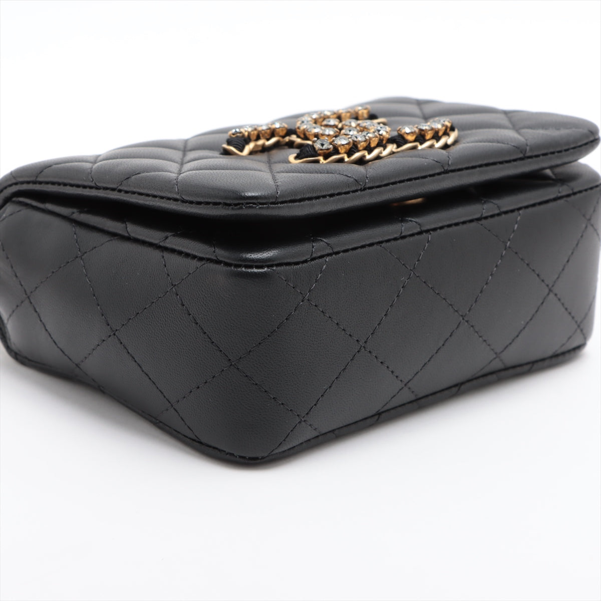 Chanel Mini Matrasse  Single Flap Single Chain Bag Line Stone Black G  AS2599