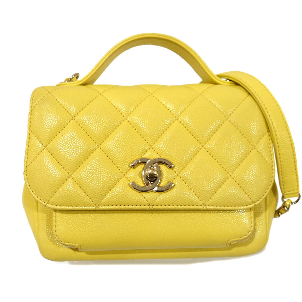 Chanel Chain Shoulder Bag Matrasse Yellow Caviar S Turn-Lock Coco  A93607