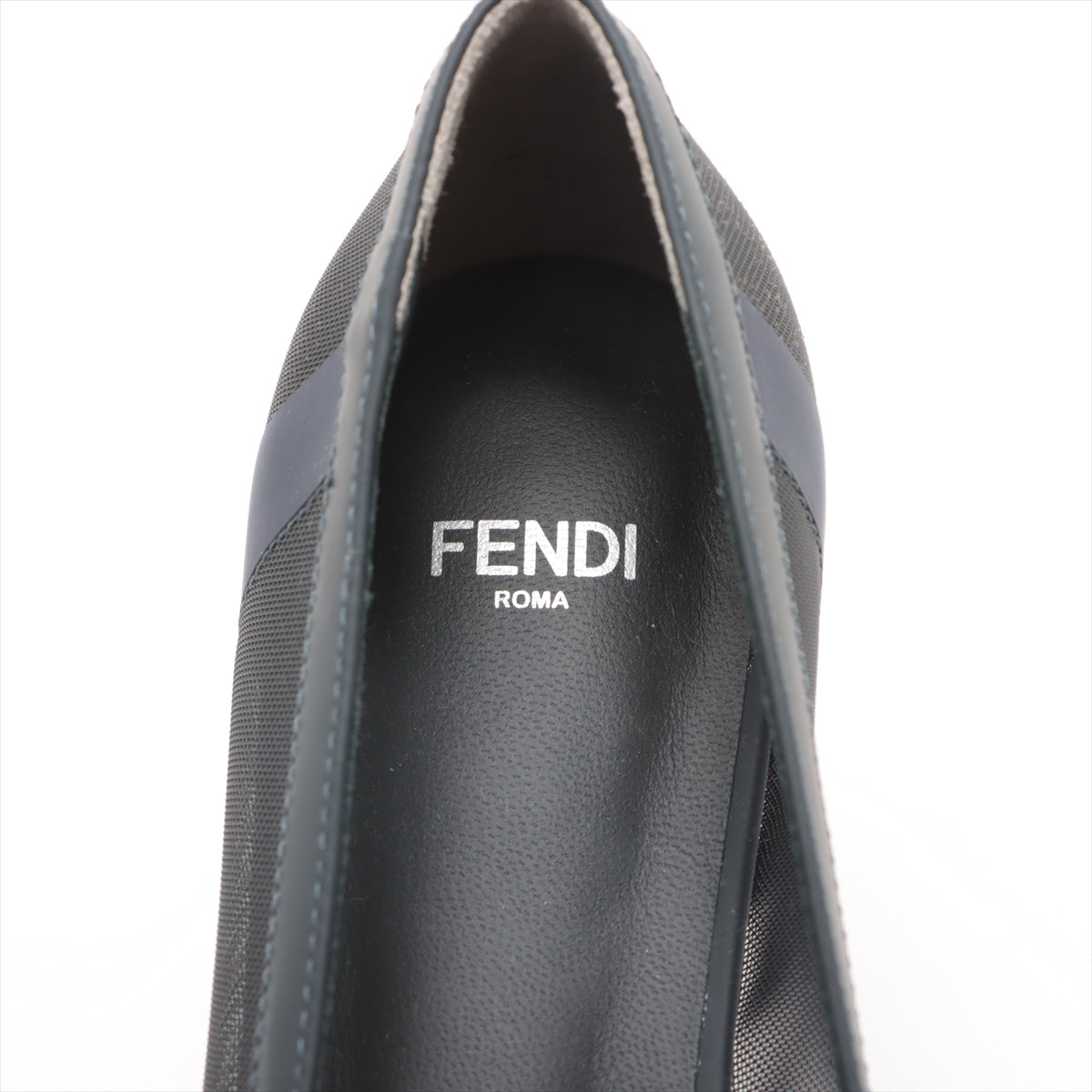 Fendi Mesh x Leather Flap Pump 37  Navy