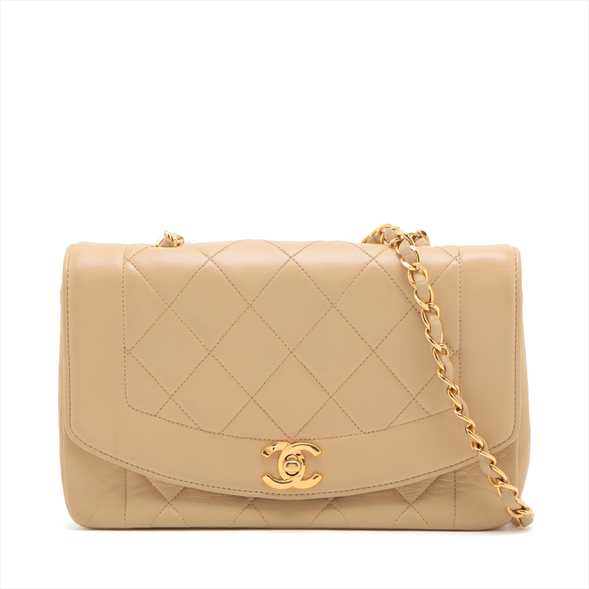 Chanel Matrasse  Chain Shoulder Bag Dianaflap Beige G  Turn-Lock Speech Fixed