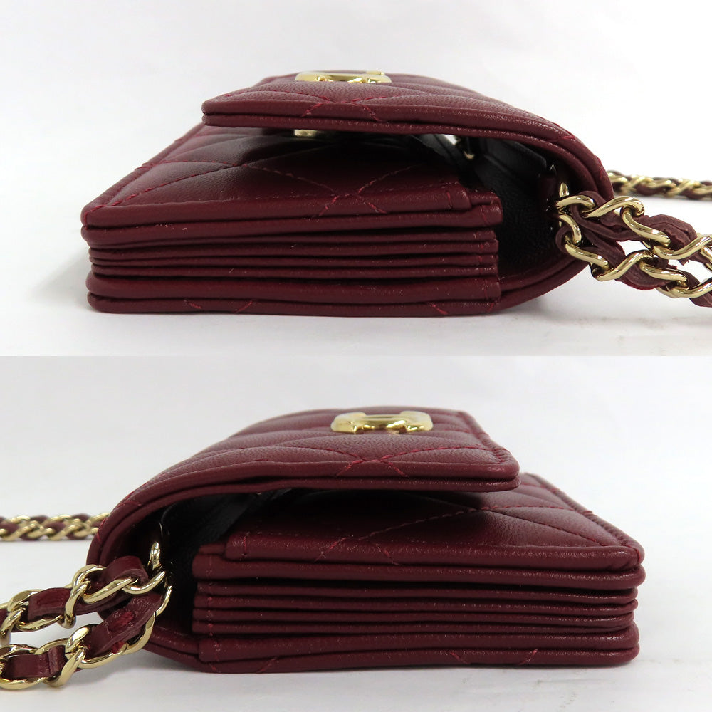 CHANEL Chanel Matrasse Mini Chain Wallet Chain Card Case Wine Red Bordeaux  G Gold  Coco Wallet Small