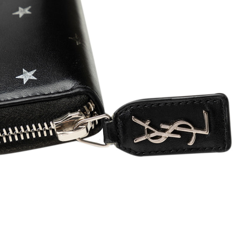 Saint Laurent Star Roundfassner Long Wallet Black Leather Mens Saint Laurent