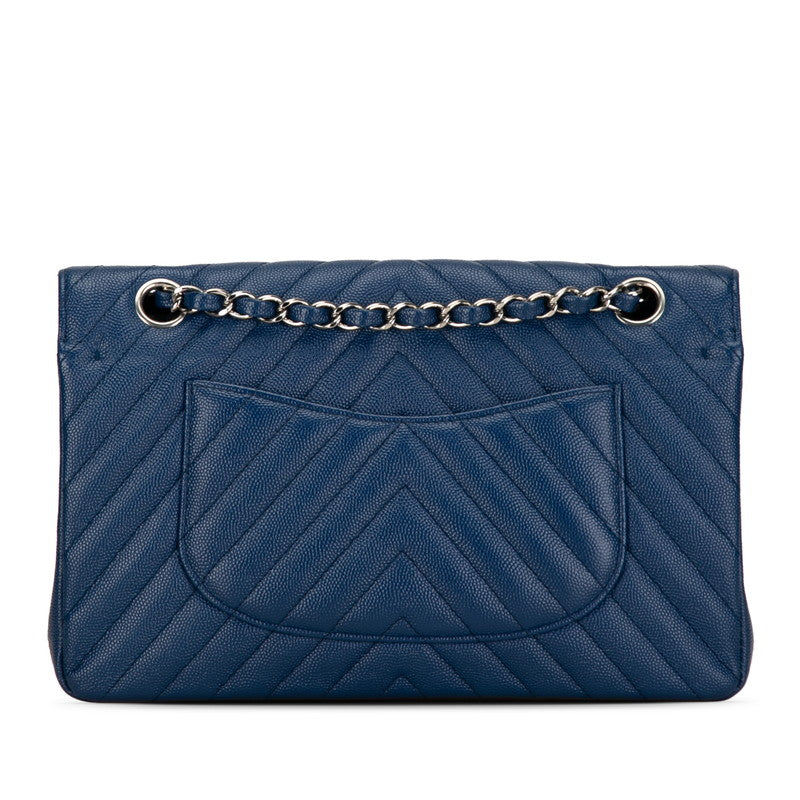 Chanel Coco V Stitch Double Flap Chain Shoulder Bag Blue Leather  Chanel