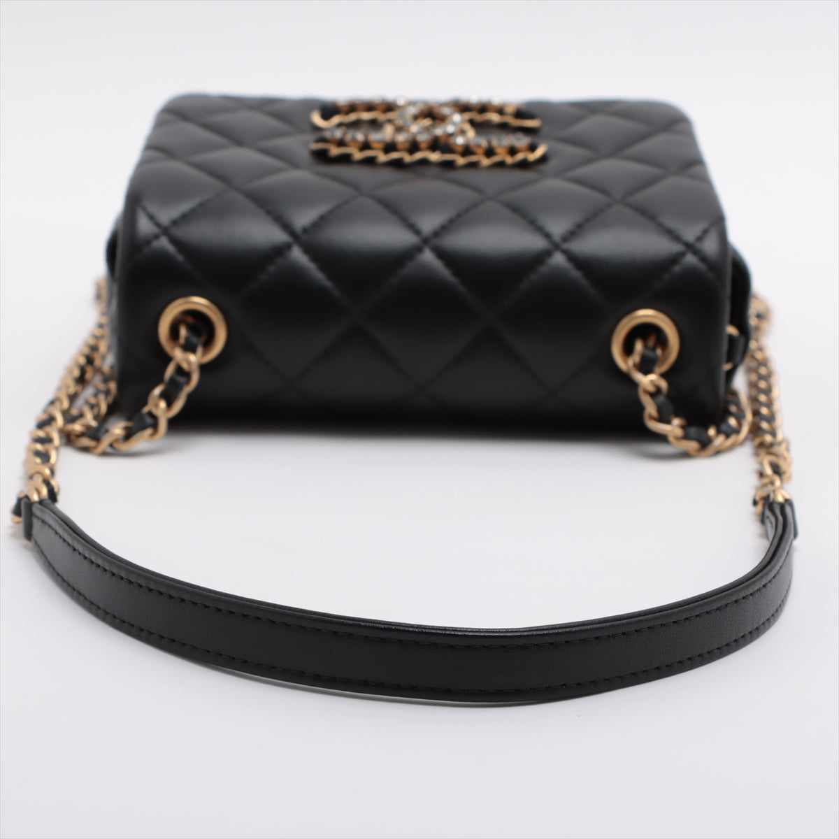 Chanel Mini Matrasse  Single Flap Single Chain Bag Line Stone Black G  AS2599