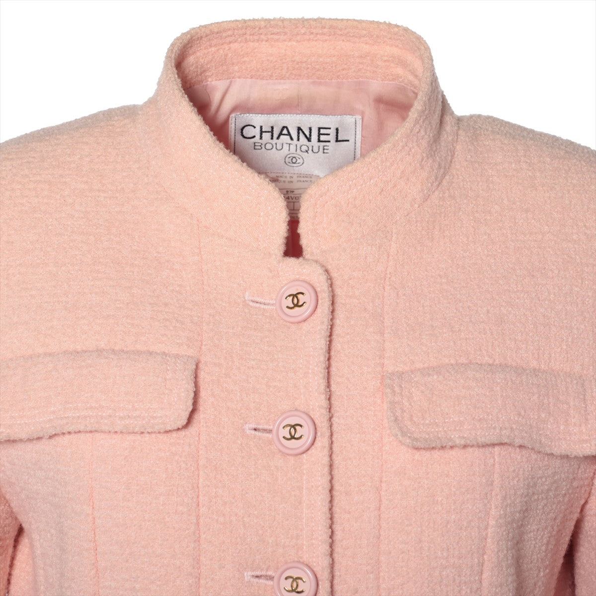 Chanel Coco Button 97P Wool  Nylon Terrated Jacket 40  Pink Tweed P07314V05387