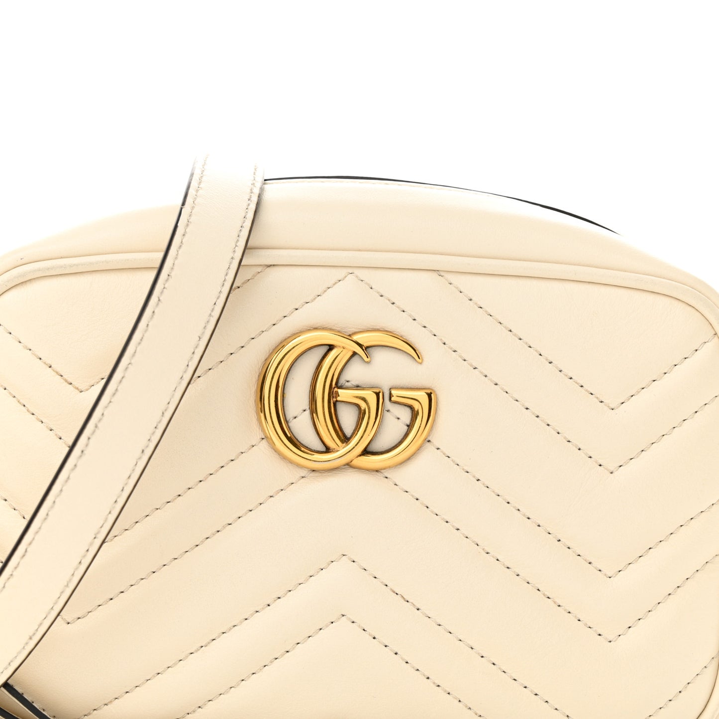 Gucci  Calfskin Matelasse Mini GG Marmont Chain Shoulder Bag White