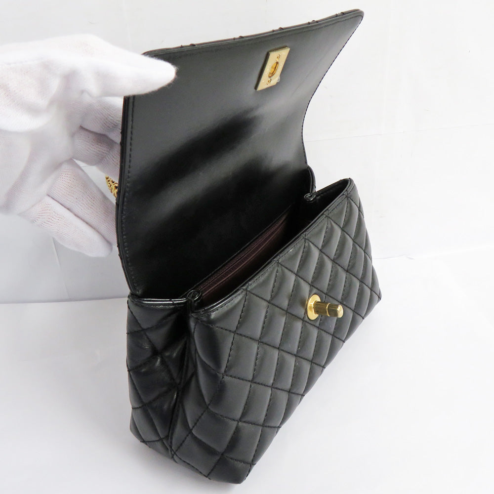 Chanel Coco Handle 24 XS A92990 Black G  Top Handle Flap Bag Black GD Gold Tools Logo Leather