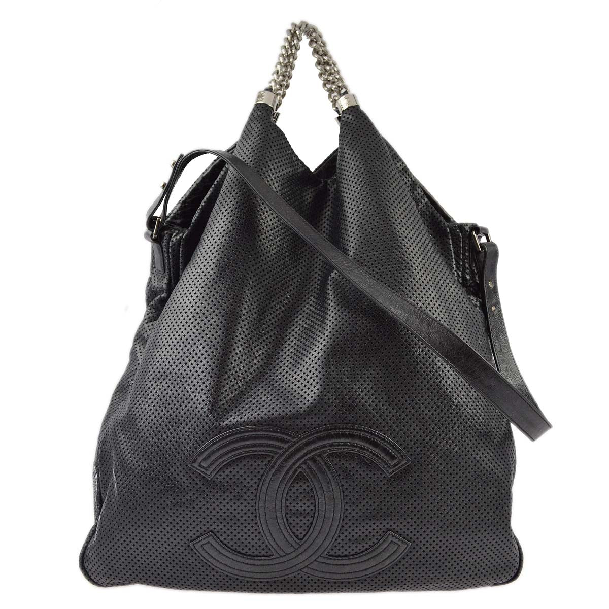 Chanel Black Perforated Lambskin 2way Shoulder Tote Bag