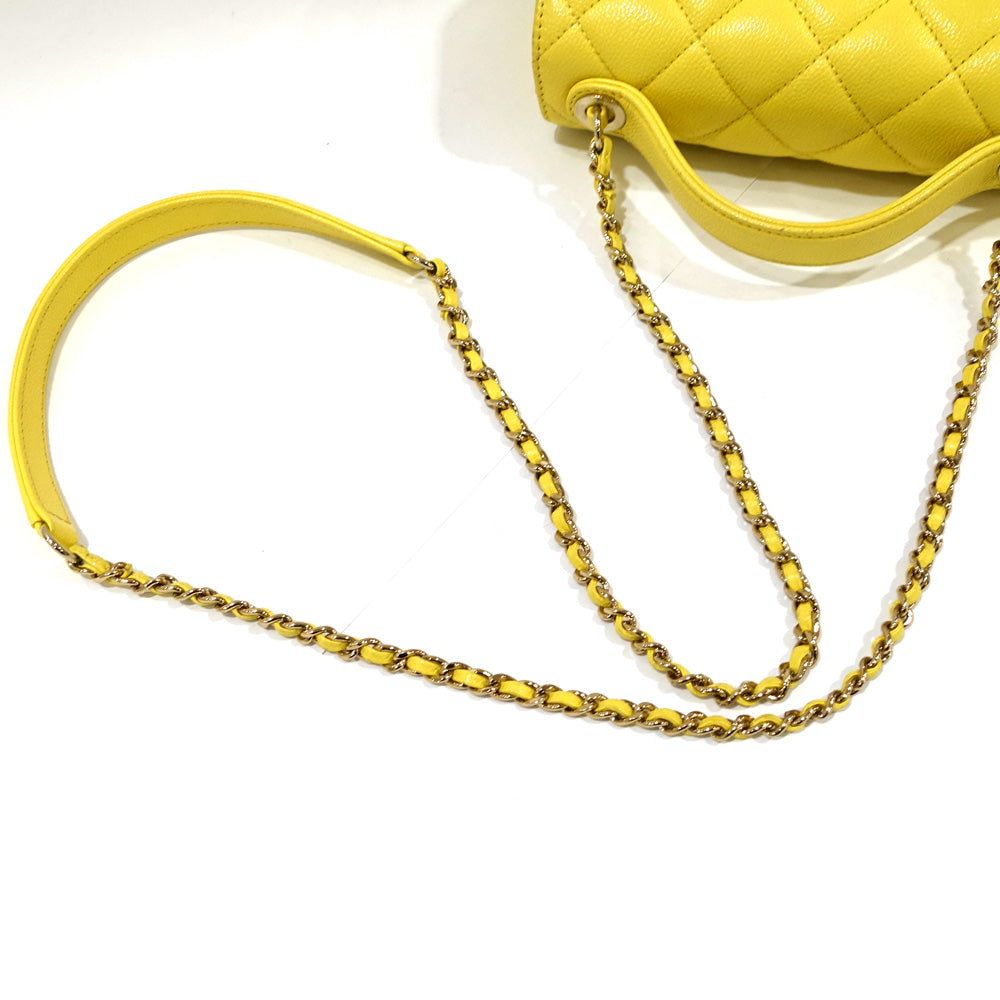 Chanel Chain Shoulder Bag Matrasse Yellow Caviar S Turn-Lock Coco  A93607