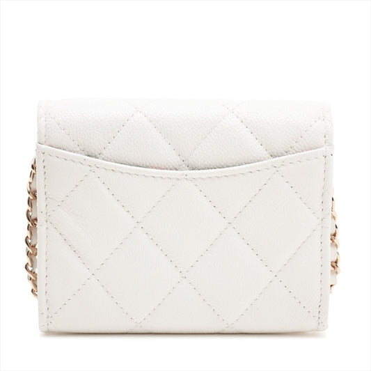 Chanel Matrasse Caviar S Chain Wallet White G