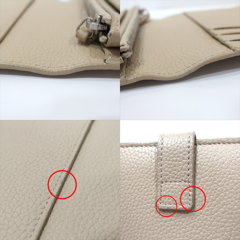 SAINT LAURENT SAINT LAURENT YSL logo 505011 Beige Silver G  Leather Small And Other Women  Preservation Bag Box