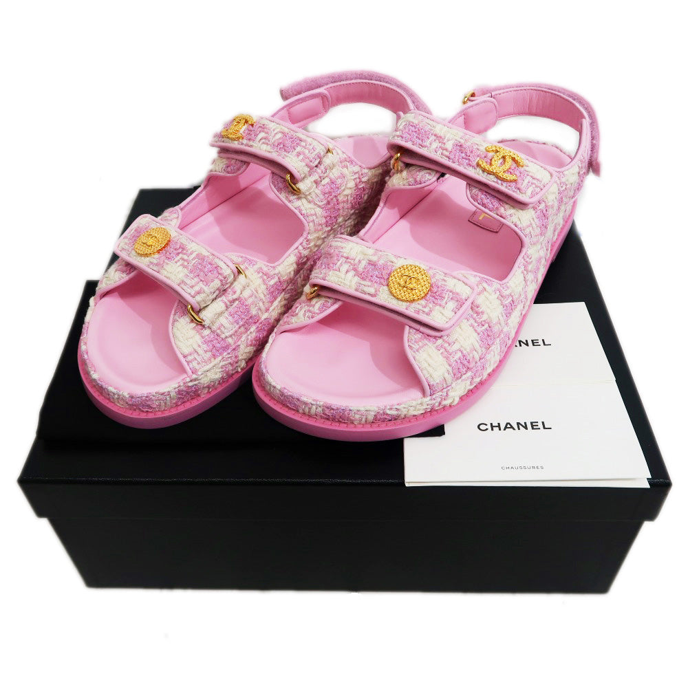 Chanel Coco Mark Sandals G35927 Pink 23S Tweed Size 38C