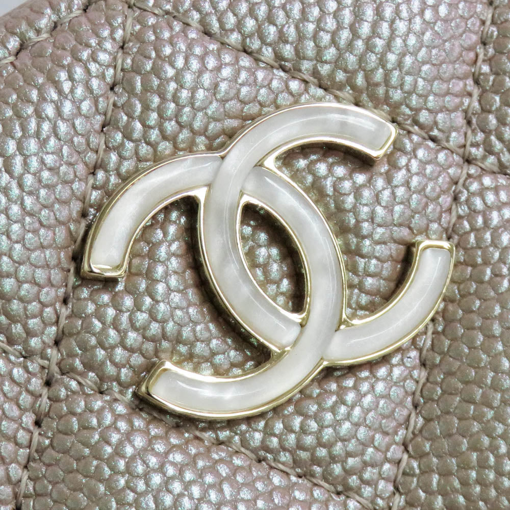 CHANEL Chanel Matrasse Round Chain Shoulder Bag Pouch AP0314 Metal Beige G  Coco  Caviar S Leather  Round