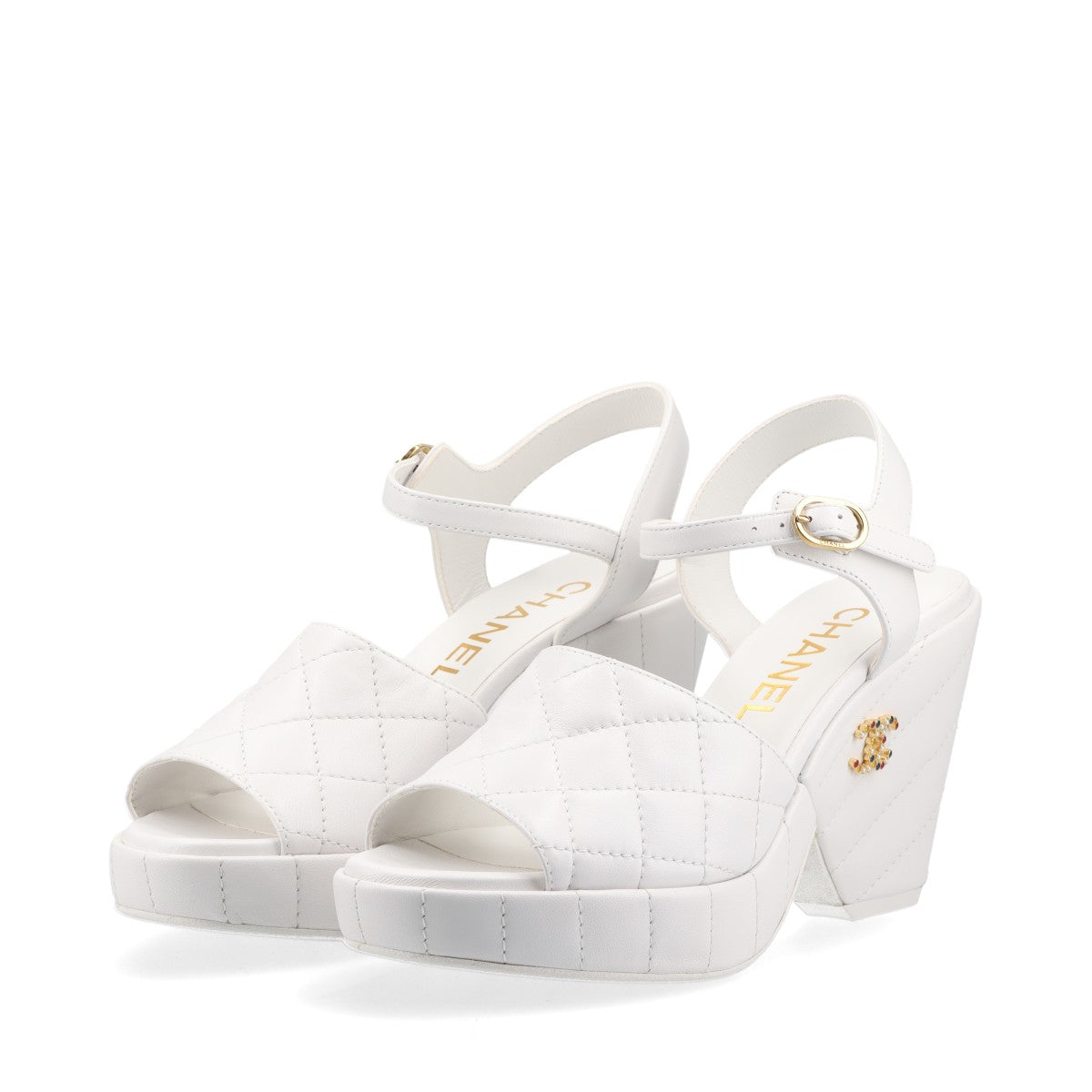 Chanel Coco Leather Sandals 35  White G45637