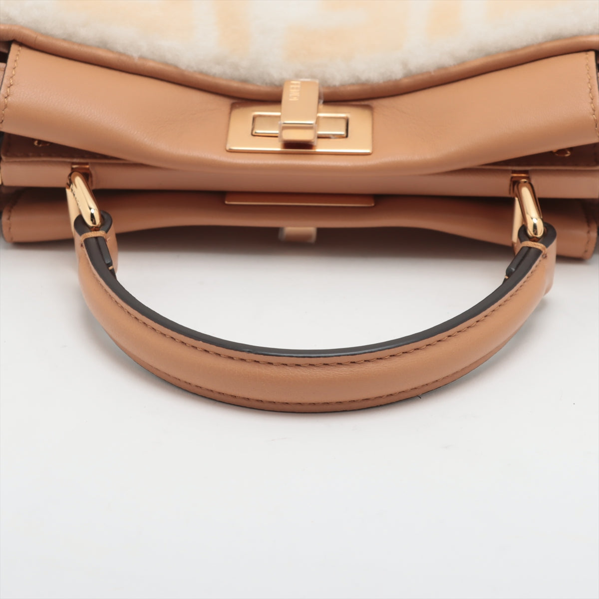 Fendi Mini Peekaboo Mouton x Leather 2WAY Handbag Beige 8BN244