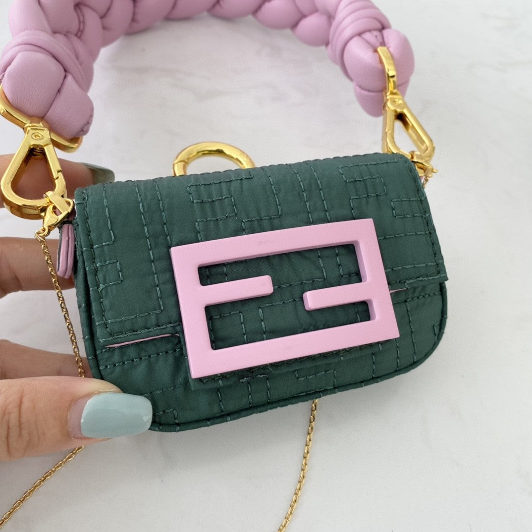 Fendi Nano Baguette Maxi Handle Pink and Green Bag