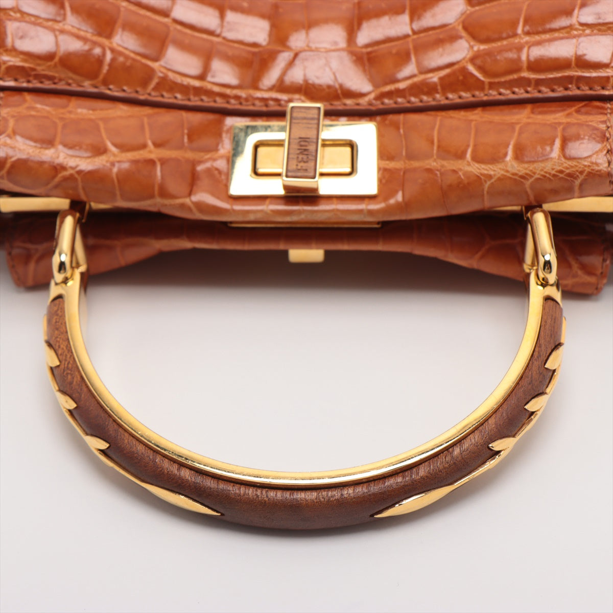 Fendi Mini Peekaboo Croco 2WAY Handbag Brown 8BN244