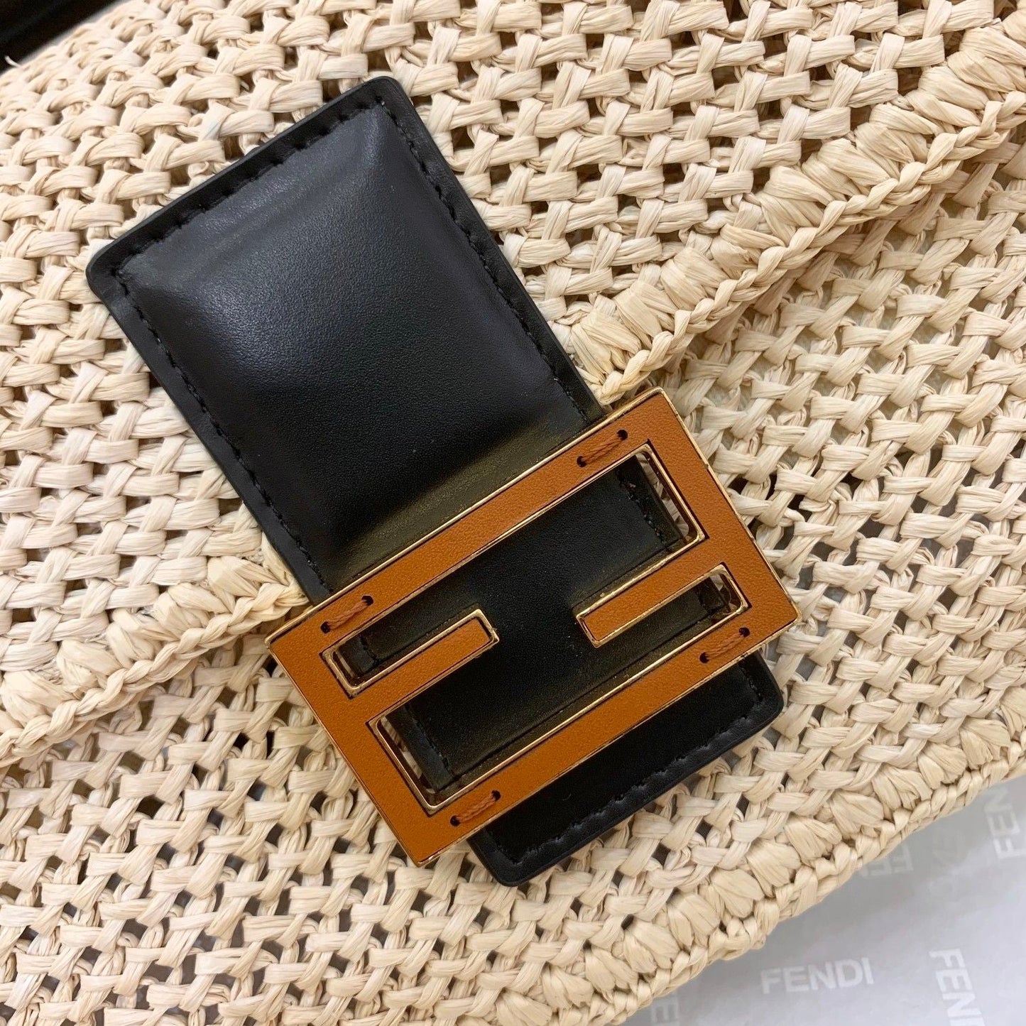 Fendi Baguette Woven Straw Black