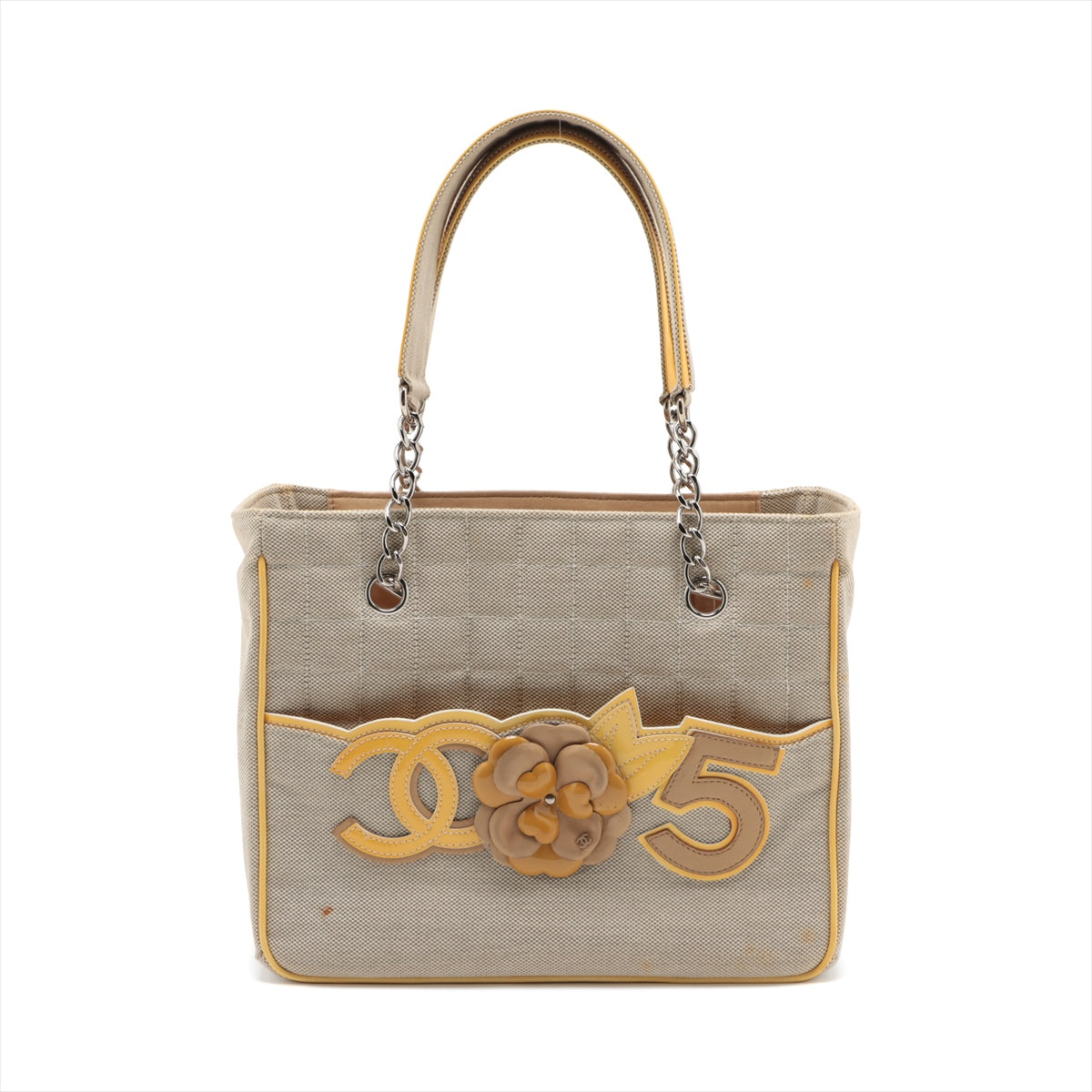 Chanel None. 5 Canvas Tote Top Bag Camelia Yellow Silver G