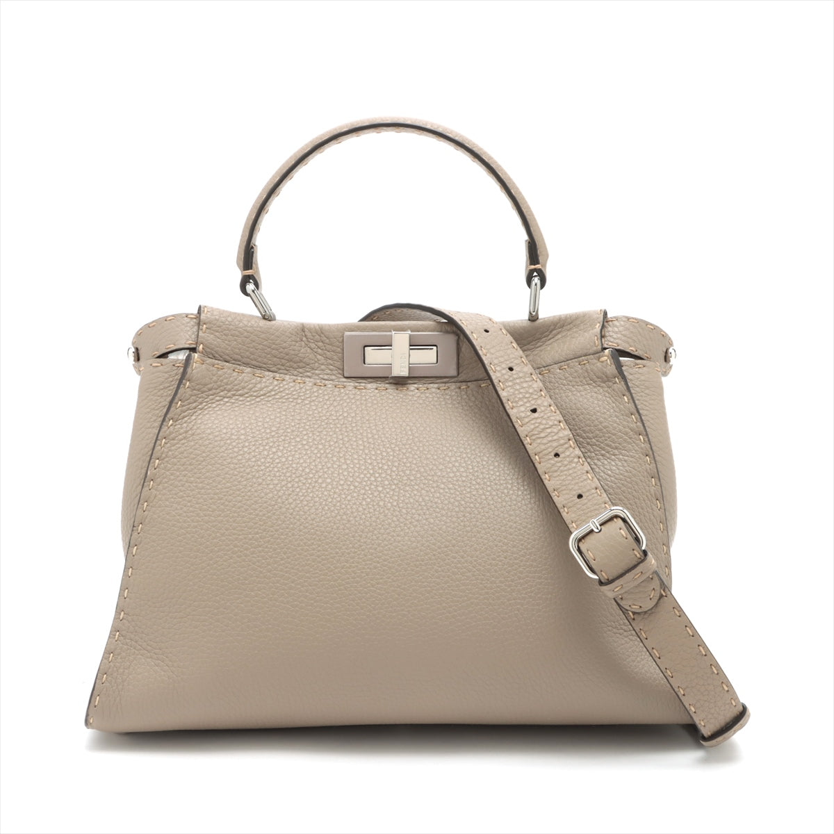 Fendi Peekaboo Regulator Selleria Leather 2WAY Handbag Grey 8BN290