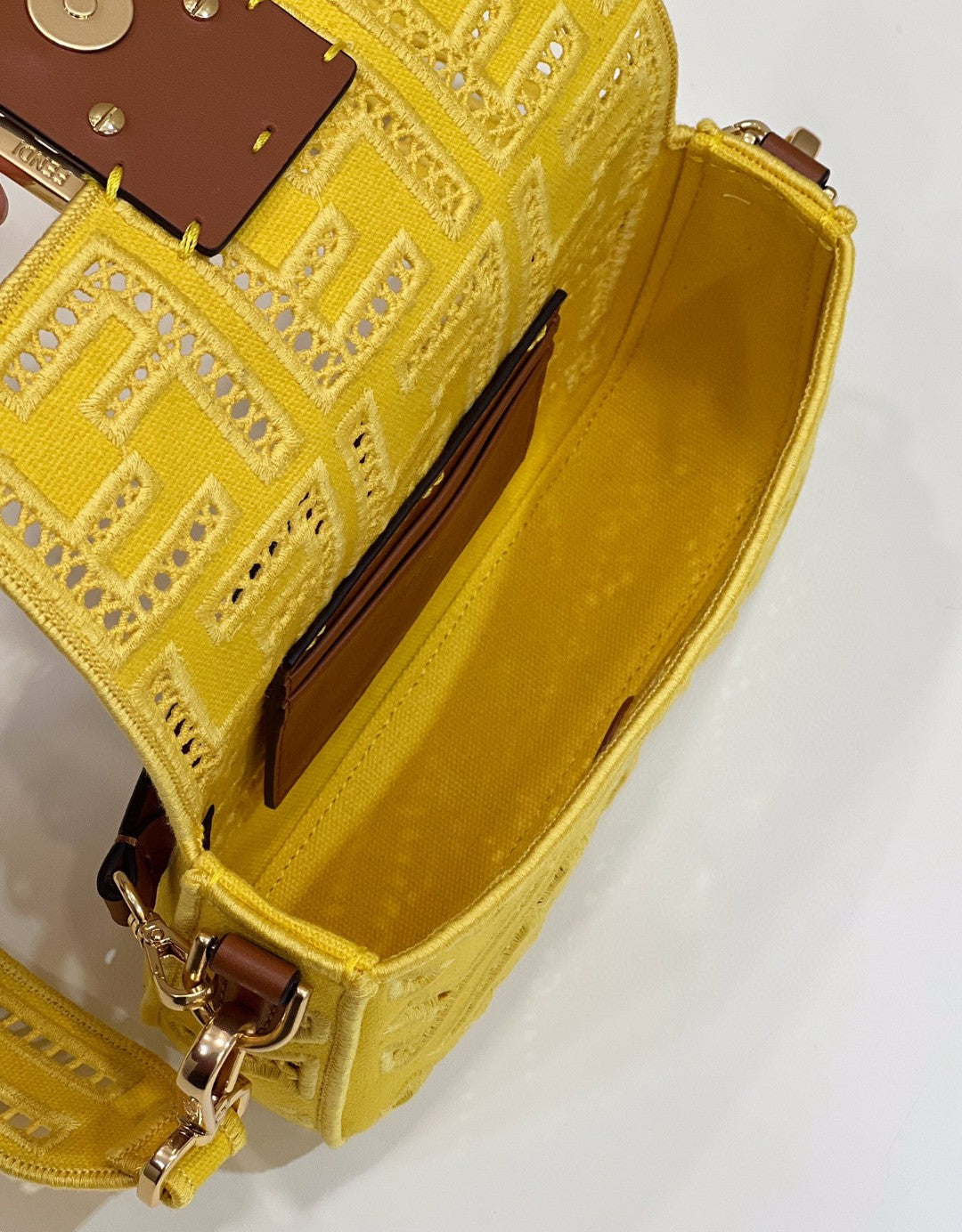 Fendi Baguette Yellow with Embroidery Small Bag For Woman 21cm/8in