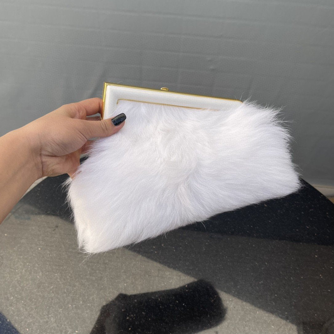 Fendi Fendirst Small White Fox Fur Bag For Woman 26cm/10in