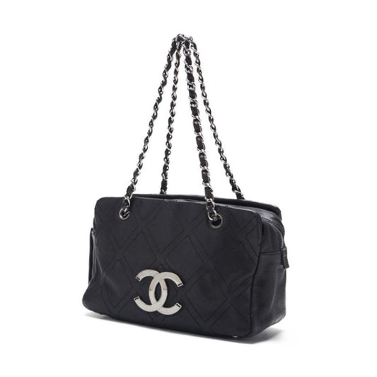 Chanel Matrasse Double Stitch Decacoco Double Chain Shoulder Leather Black (Silver G ) Shoulder Bag  【 Ship】【Free Shipping】 Free Shipping】 Free Shipping】 [Free Shipping  [Free Shipping] [Free Shipping] [Free Shipping] [Free Shipping]