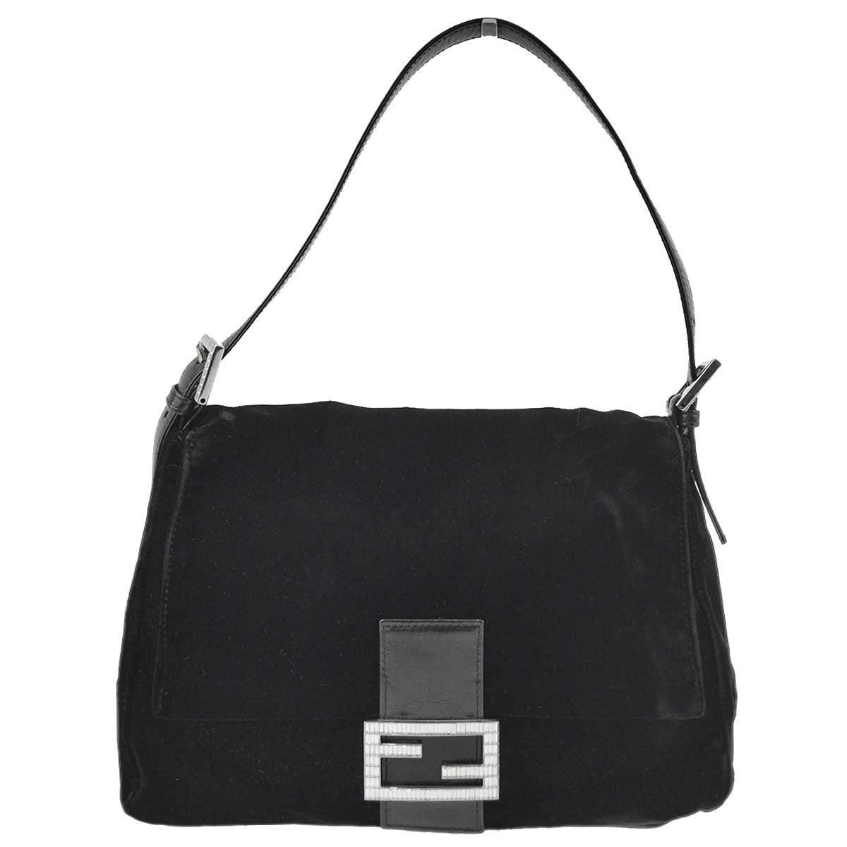 Fendi Black Velvet Mamma Baguette Handbag