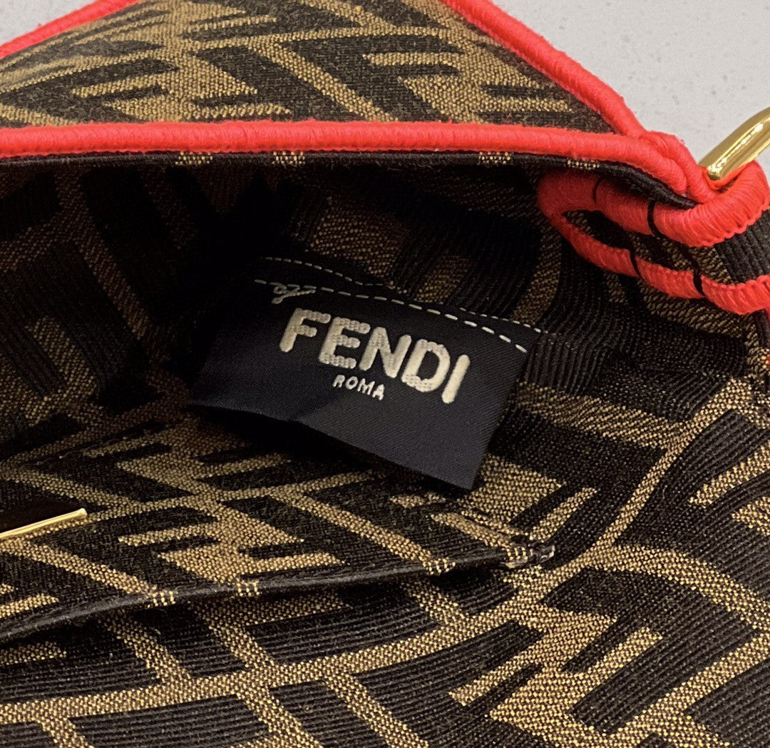 Fendi Baguette Small Brown Fabric Orange Border Bag For Woman 18cm/7in