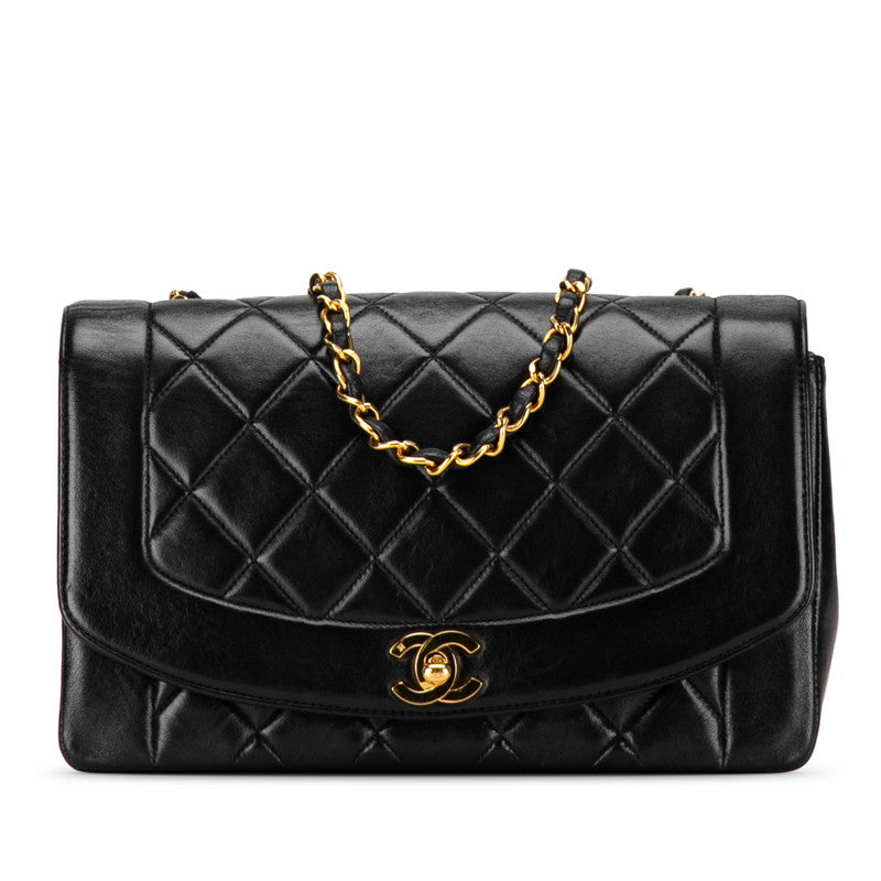 Chanel Diana 25 Coco Clamped Chain Shoulder Bag Black Lambskin  Chanel