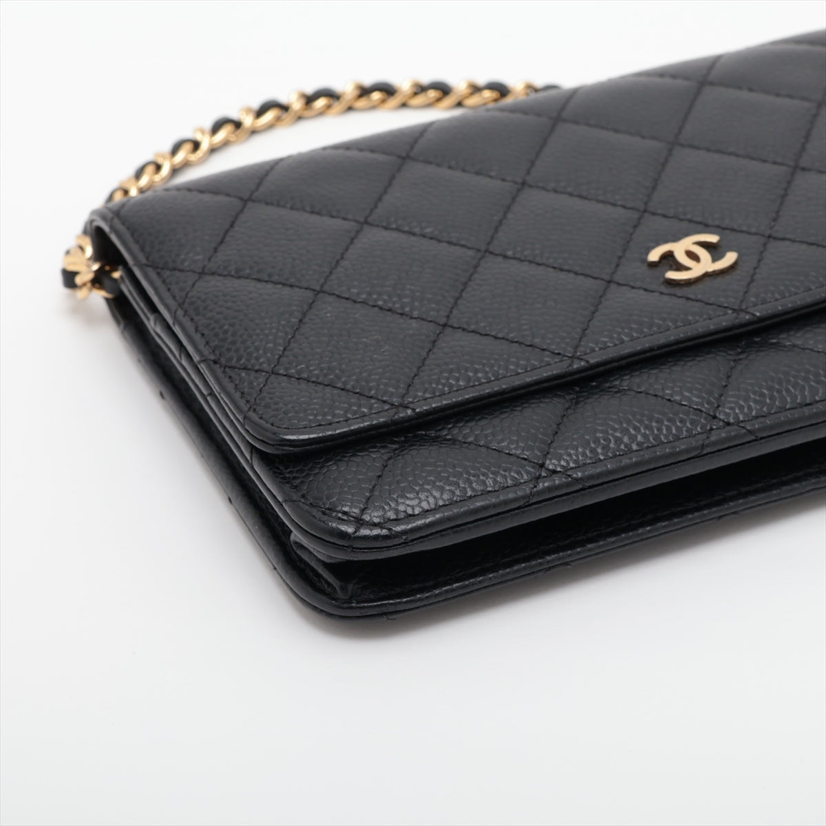 Chanel Matrasse Caviar S Chain Wallet Black G