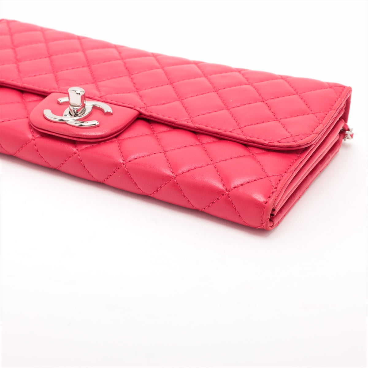 Chanel Lambskin  Chain Wallet Red Silver G