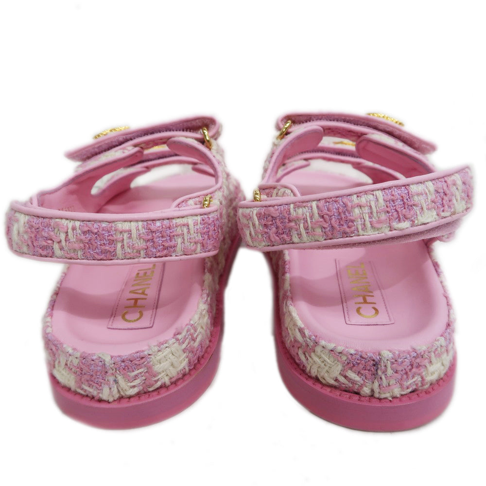 Chanel Coco Mark Sandals G35927 Pink 23S Tweed Size 38C