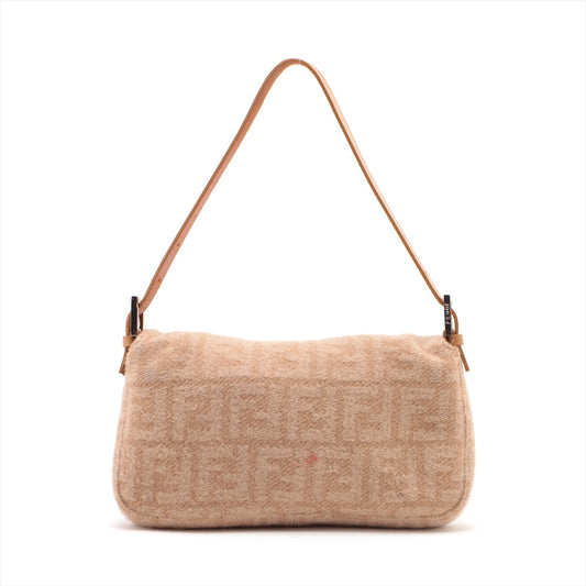 Fendi Mamma Bucket Wool x Leather Shoulder Bag Beige 26424