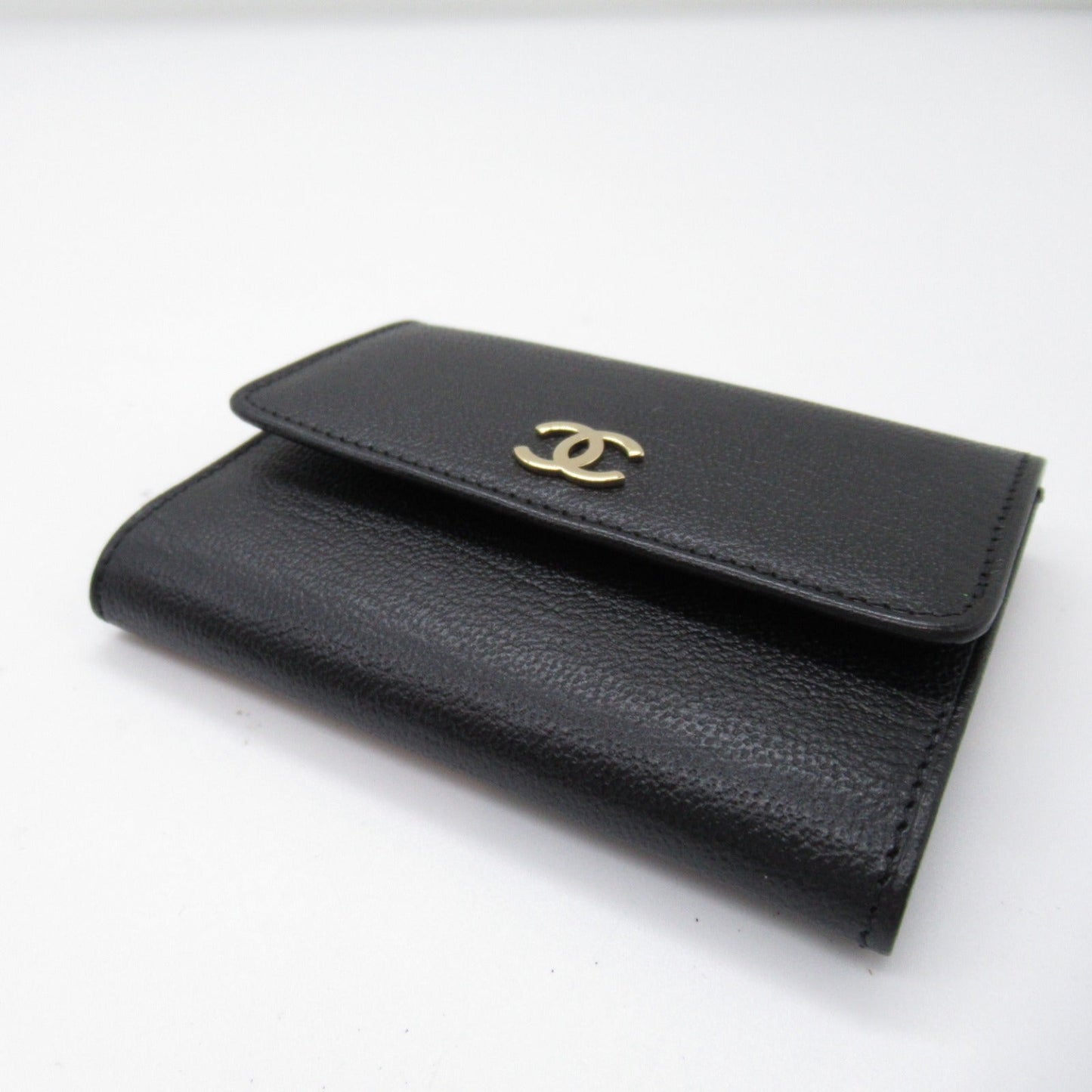 Chanel Three Fold Wallet Three Folded Wallet Leather  Black