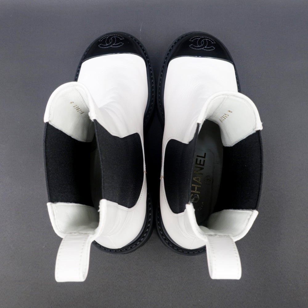 CHANEL G38218 36C White Black Leather Thick Bottom Coco Shoes  G38218 36C White Black Leather