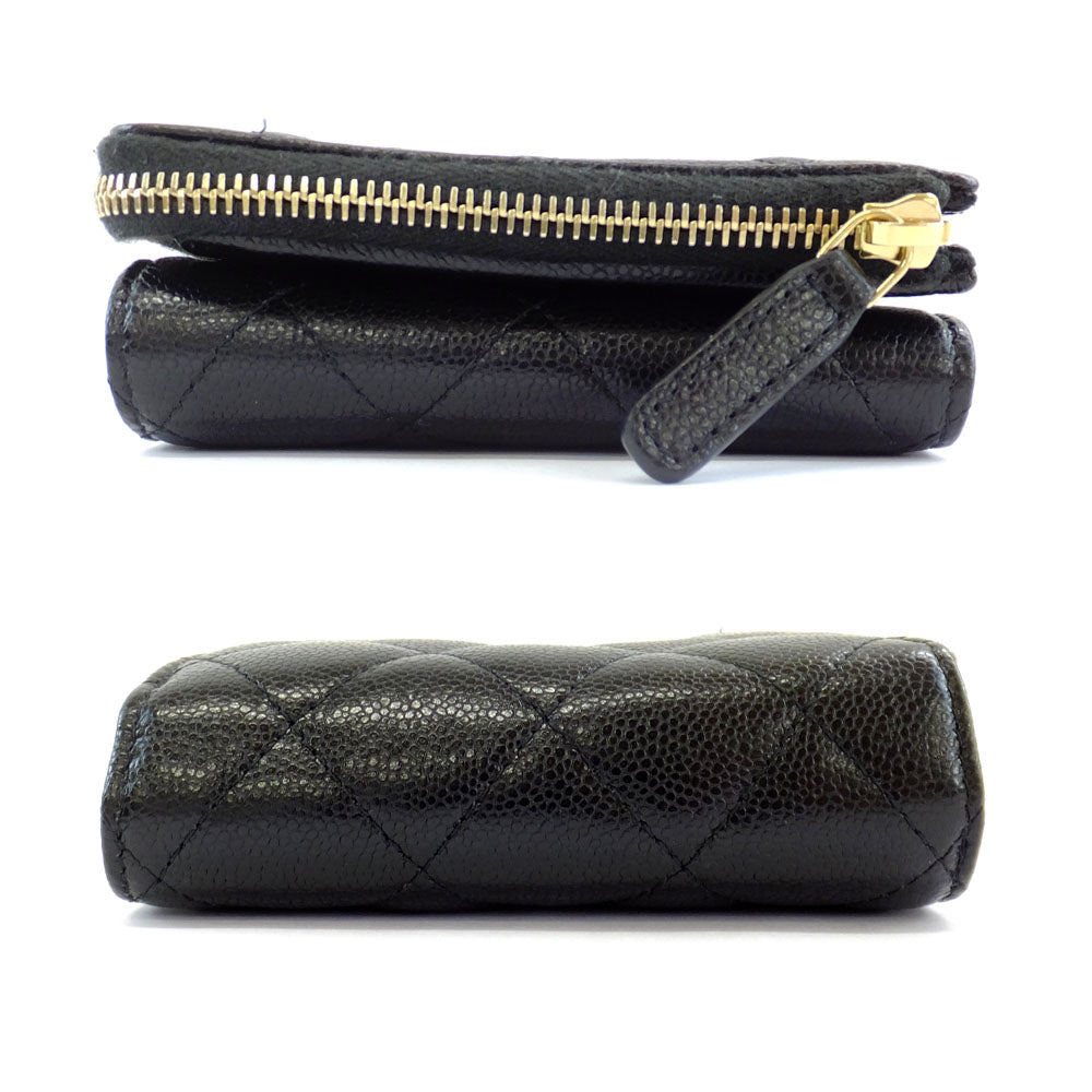 Chanel Three Fold Wallet Black Gold  L   Coco Mark AP3177 B10583  Wallet