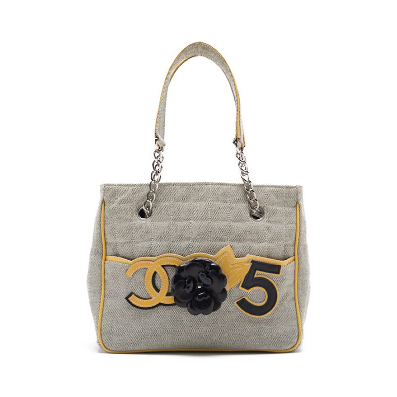 CHANEL . 5 Camelia Handbag Canvas  Emmel Grey × Yellow  Handbag ' Bag Hybrid 【 Delivery】 Honeymoon Online